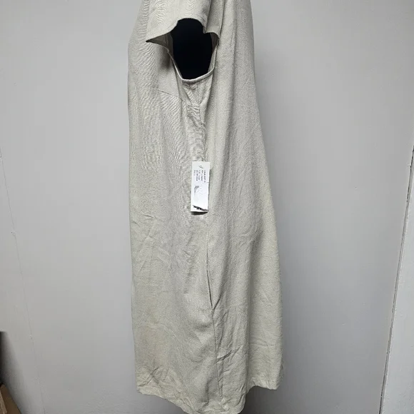 Tash & Sophie Linen Blend Lagenlook Dress Buttons Pockets Cap Sleeves Neutral - Picture 8 of 12